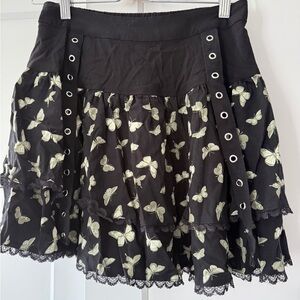 Black Butterfly Mini Ruffle Skirt w/ hardware sz S Fairy Grunge Whimsigoth Punk